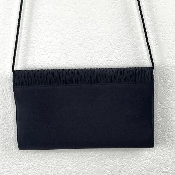 Partners Black Satin Evening Purse Handbag Clutch Hideaway Strap Small - Picture 4 of 13